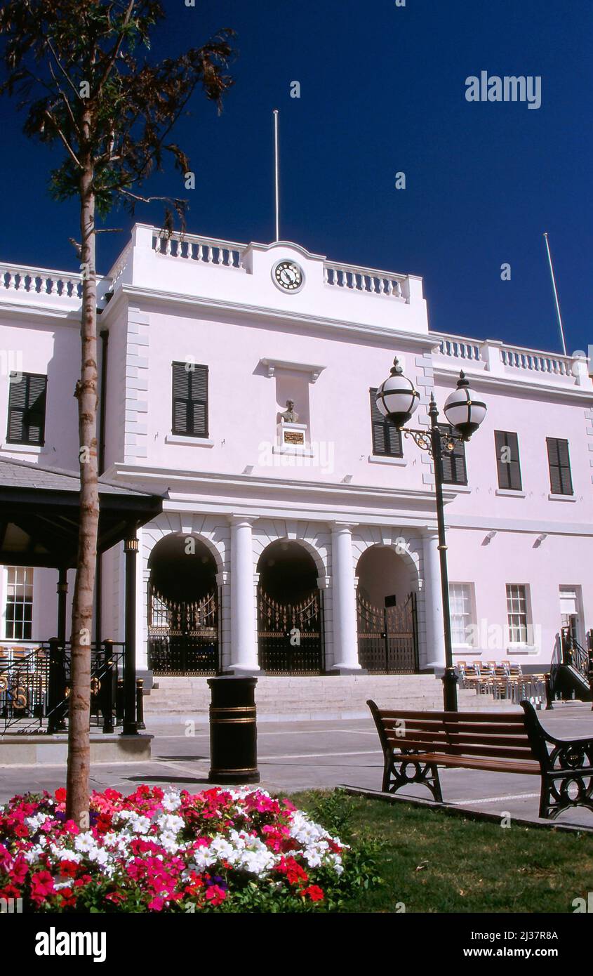 Gibraltar (British Overseas Territory). Facade of the Parliament of the city of Gibraltar. Stock Photo