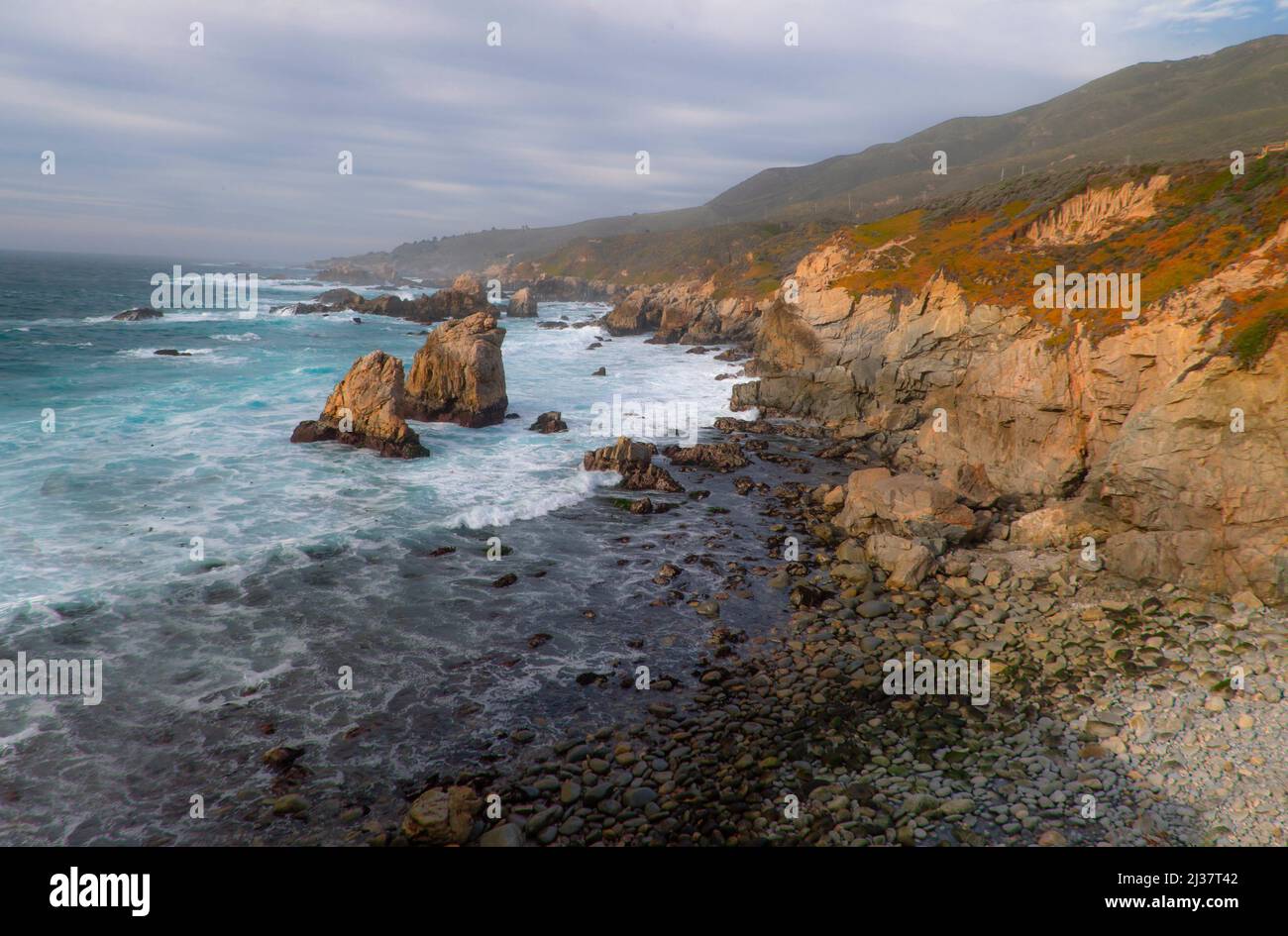 The surf is up along the Pacific Ocean Coastline at Garrapata State