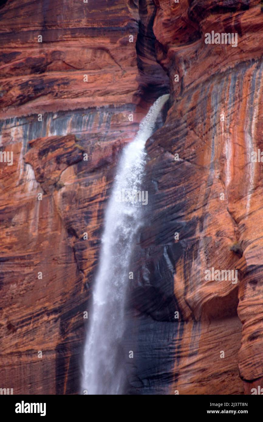 Seasonal rains produce ephemeral waterfalls at Zion National Park, Utah. Stock Photo