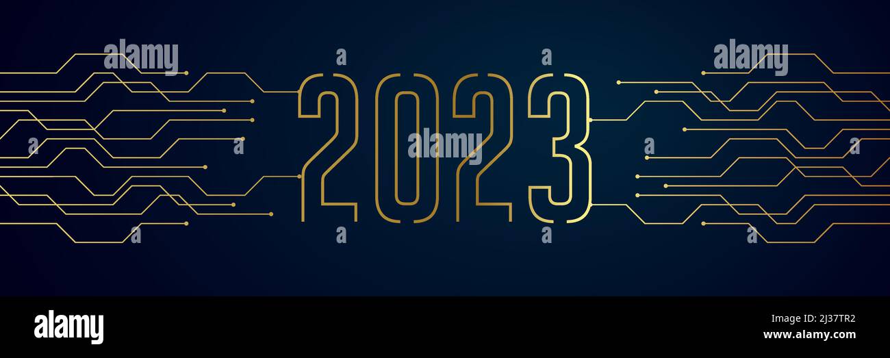 circuit board electronics digital technology banner 2023 blue Stock Vector
