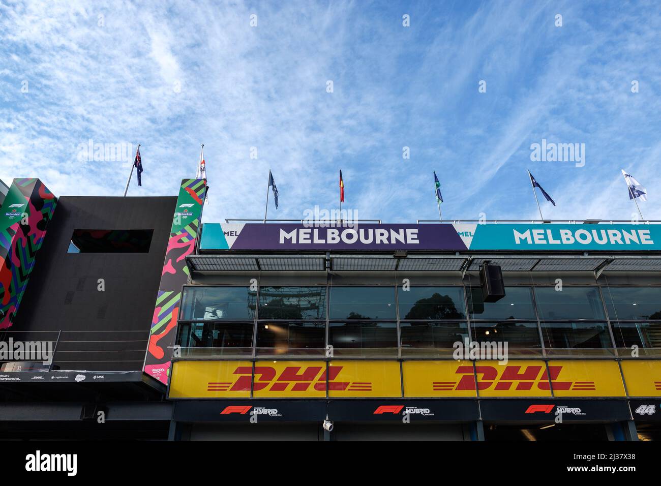 A view of Pit Lane during the Australian Formula One Grand Prix at the Albert Park Grand Prix circuit on 6. April, 2022. Stock Photo