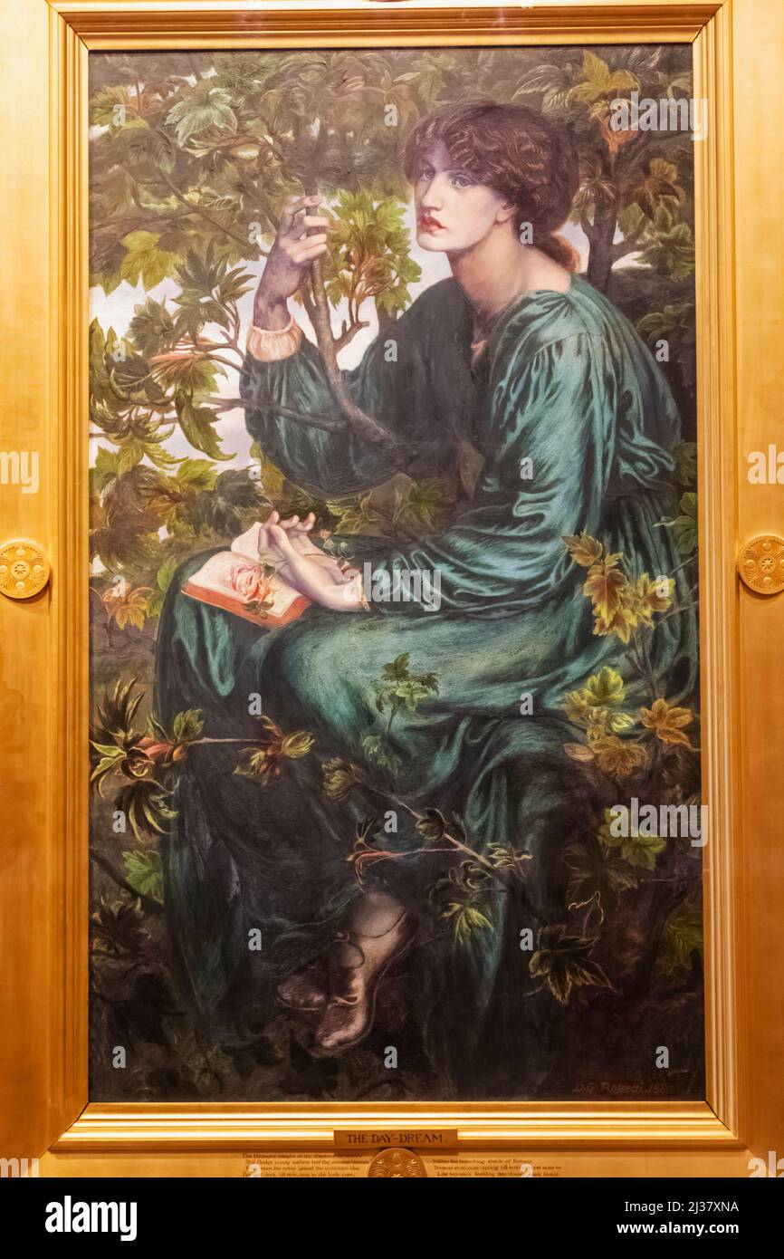 England, London, Knightsbridge, Victoria and Albert Museum, Painting titled 'The Day Dream' by Dante Gabriel Rossetti dated 1883 Stock Photo
