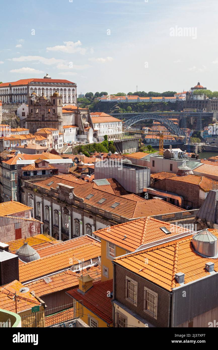 Europe, Portugal, Porto, Views of the Ribeira District from the Miradouro da Vitória Scenic Point. Stock Photo