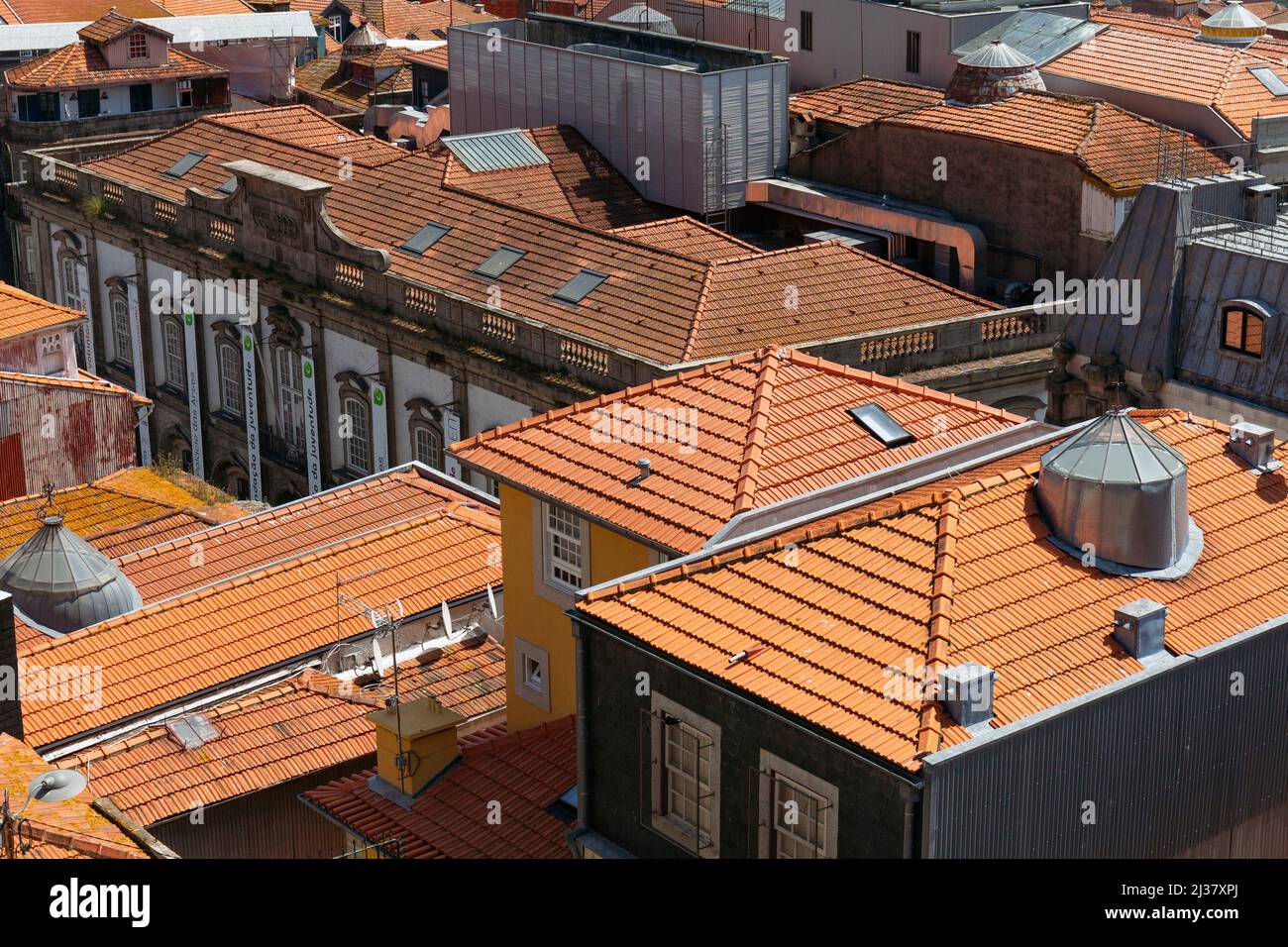 Europe, Portugal, Porto, The Terracotta Rooves of the Ribeira District from the Miradouro da Vitória Scenic Point. Stock Photo