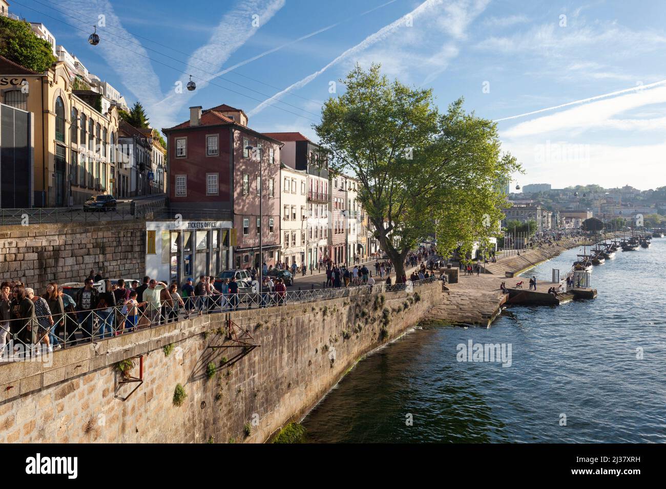 Europe, Portugal, Porto, Vila Nova de Gaia, Port Wine Cellars along the Douro River. Stock Photo