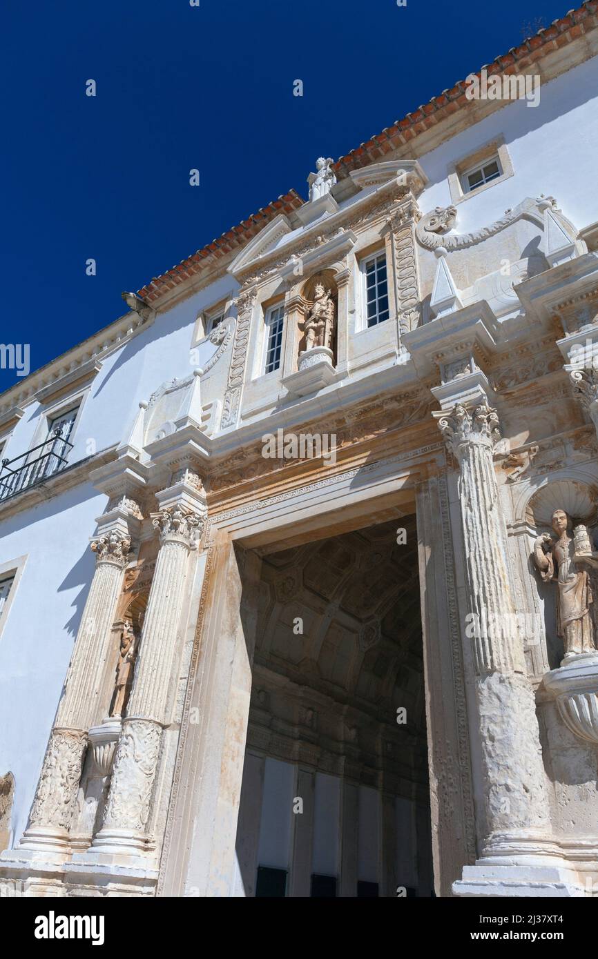 Europe, Portugal, Beira Litoral Province, Coimbra, The Porta Férrea (The 'Palace Gate' historic Entrance to the University of Coimbra). Stock Photo