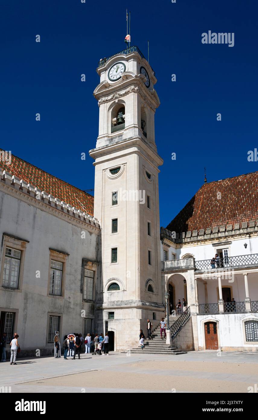 Europe, Portugal, Beira Litoral Province, Coimbra, The Bell Tower between the Joanina Library and the Via Latina (The Old Royal Palace). Stock Photo