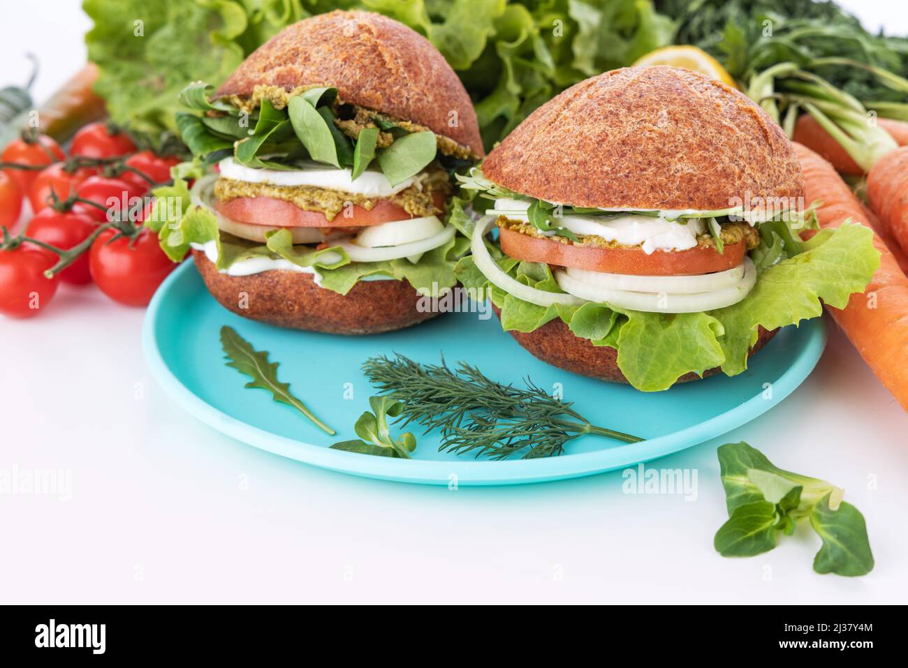 Healthy Vegan Burger. Hamburgers with vegetable on a white background