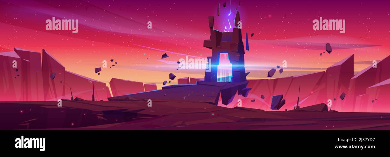 Magic portal on alien planet, space landscape, fantasy scene with rocks ...