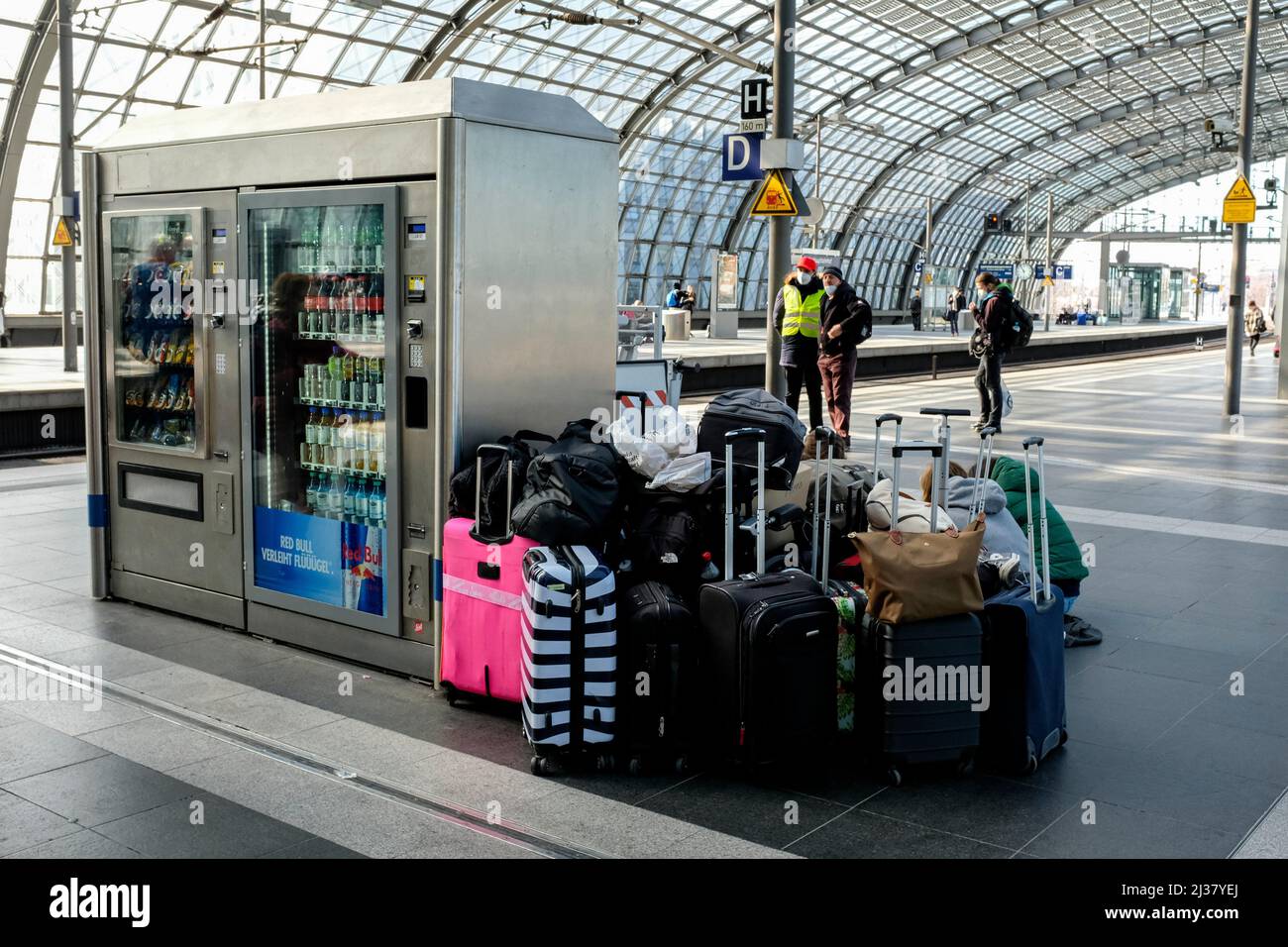 Berlin, Germany. Stack of Luggage, temporarily left there by Ukraininan