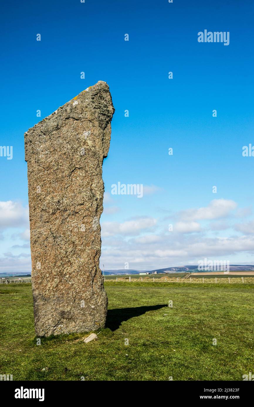 Detail of Standing Stones of Stenness. Orkney Islands mainland, Stromness, Scotland, United Kingdom, UNESCO Heart of Neolithic Orkney World Heritage Stock Photo