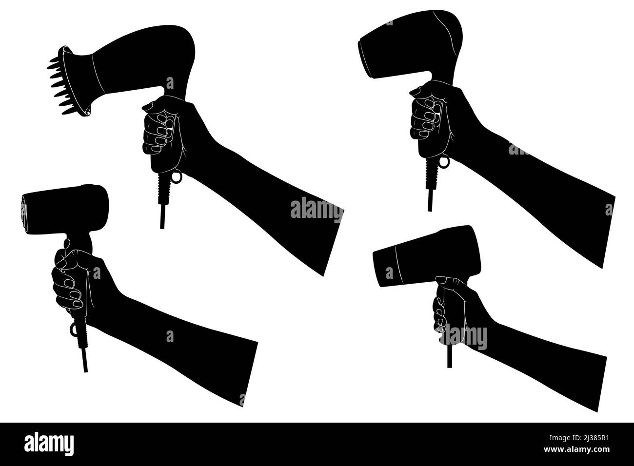 Illustration of different hair dryers isolated on white Stock Photo