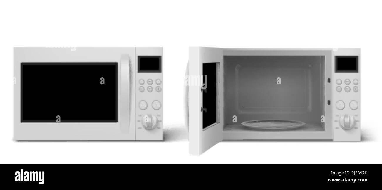 Modern microwave oven with open and closed door. Kitchen electric