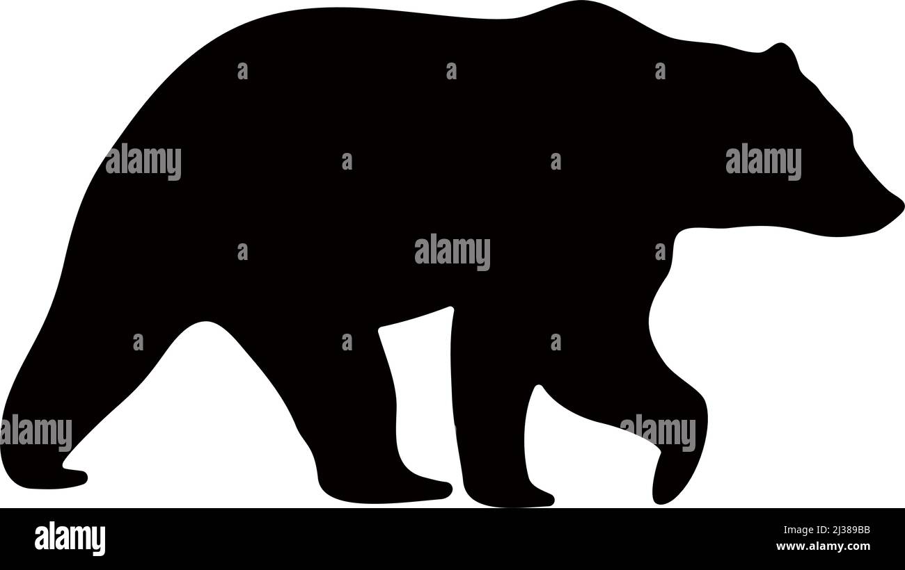 Black silhouette of a bear on a white background. Vector image. Stock Vector