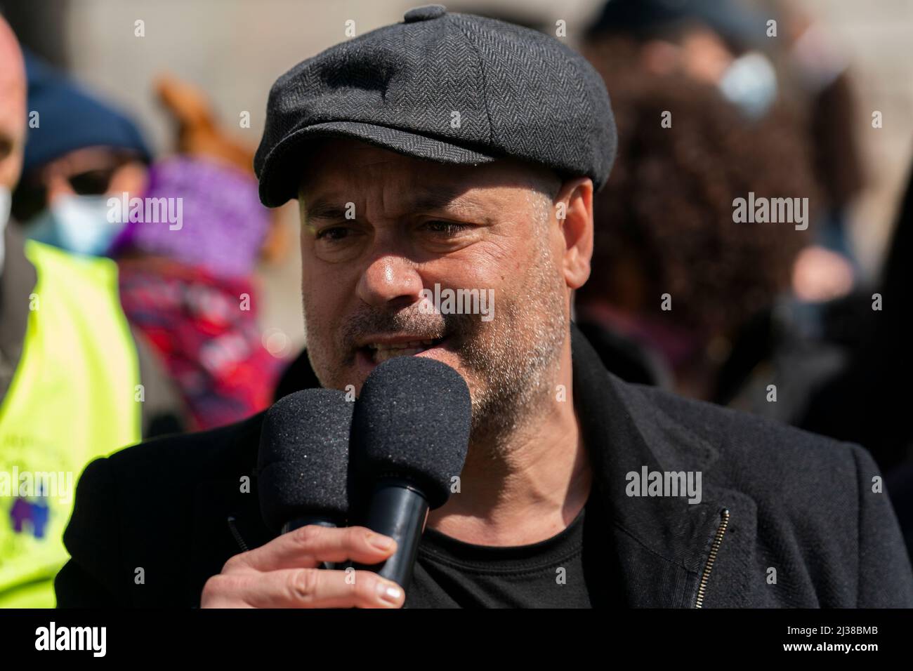 Madrid, Spain. 06th Apr, 2022. Retirement demonstration in front of Spanish Parliament. Jordi Salvador, left party Esquerra Republicana Deputy. (Photo by Tomas Calle/Pacific Press) Credit: Pacific Press Media Production Corp./Alamy Live News Stock Photo