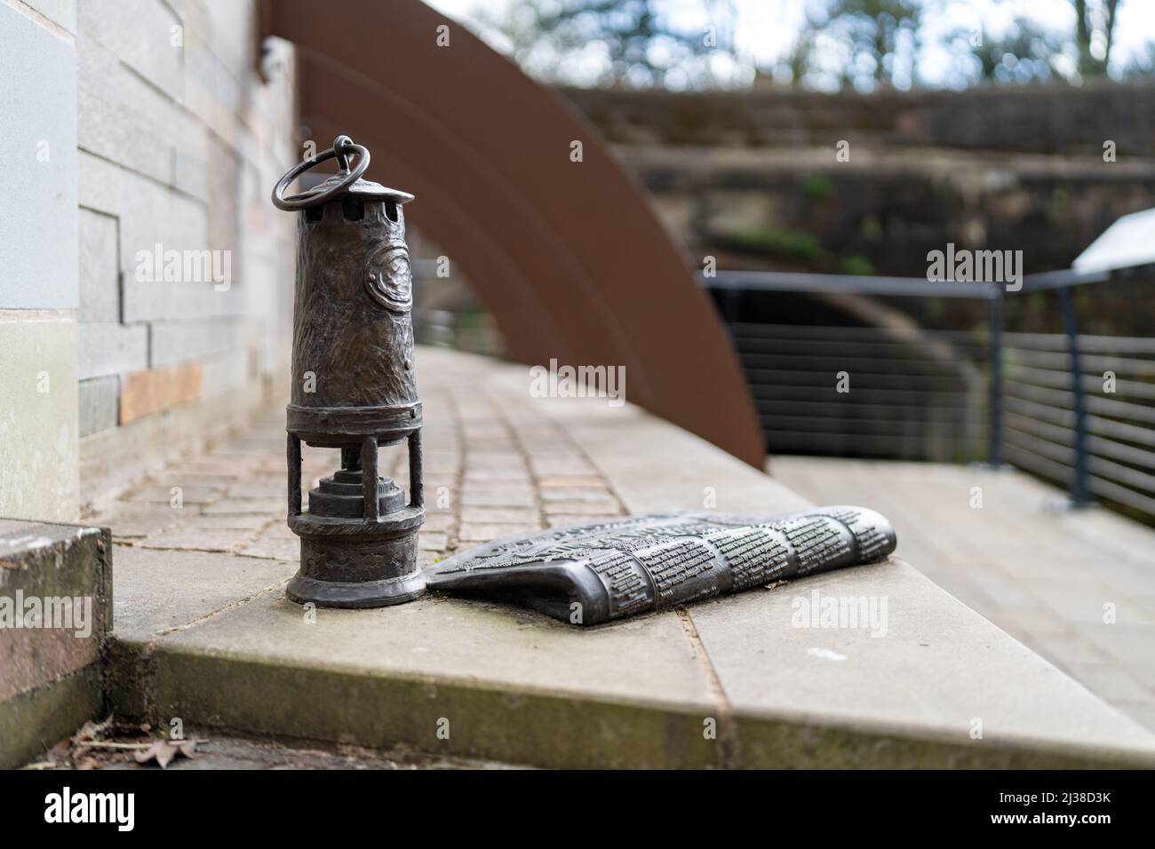 Miners lamp at the delph Worsley canal basin Stock Photo