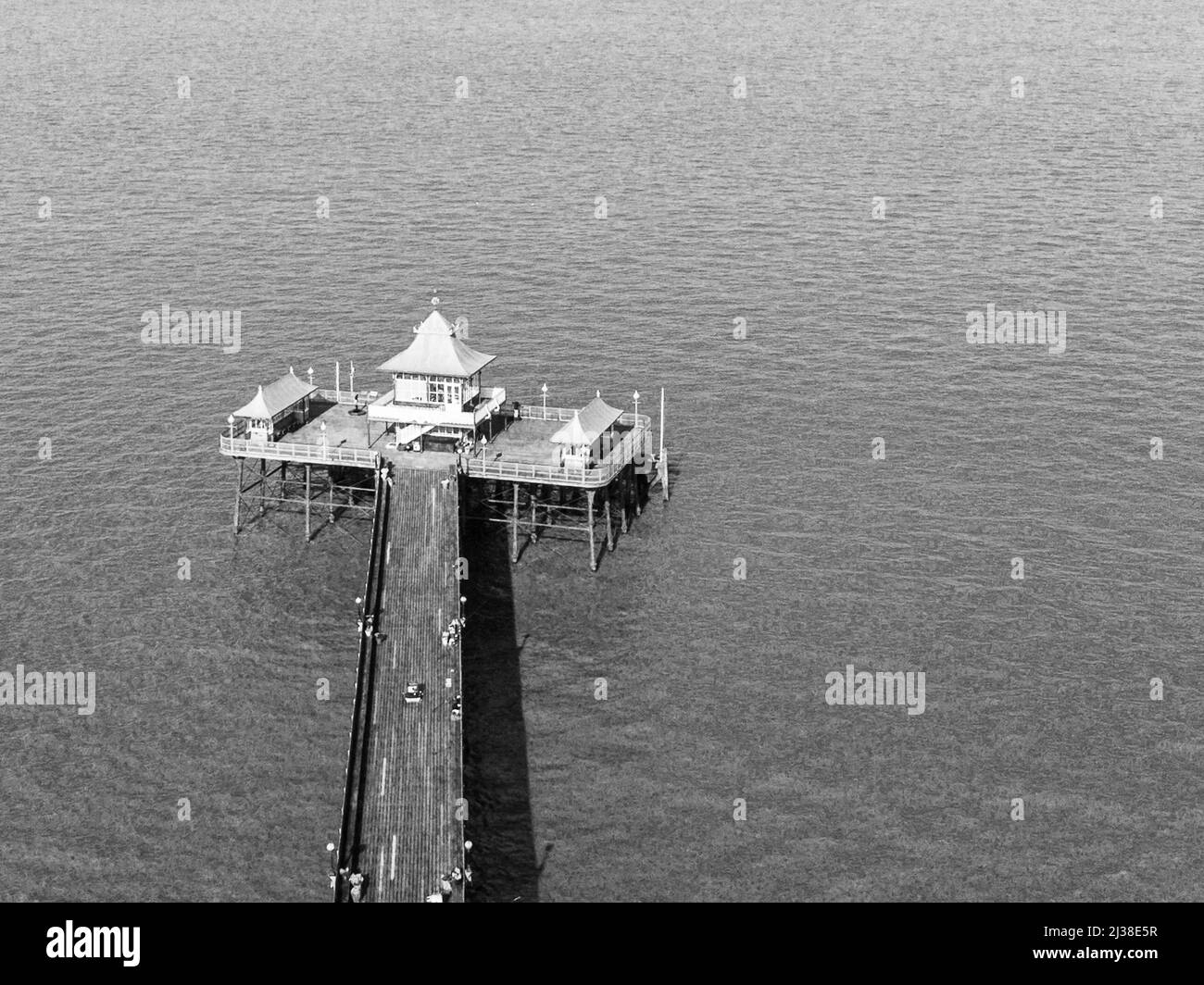 Aerial view of Clevedon Pier (in monochrome) in North Somerset, United