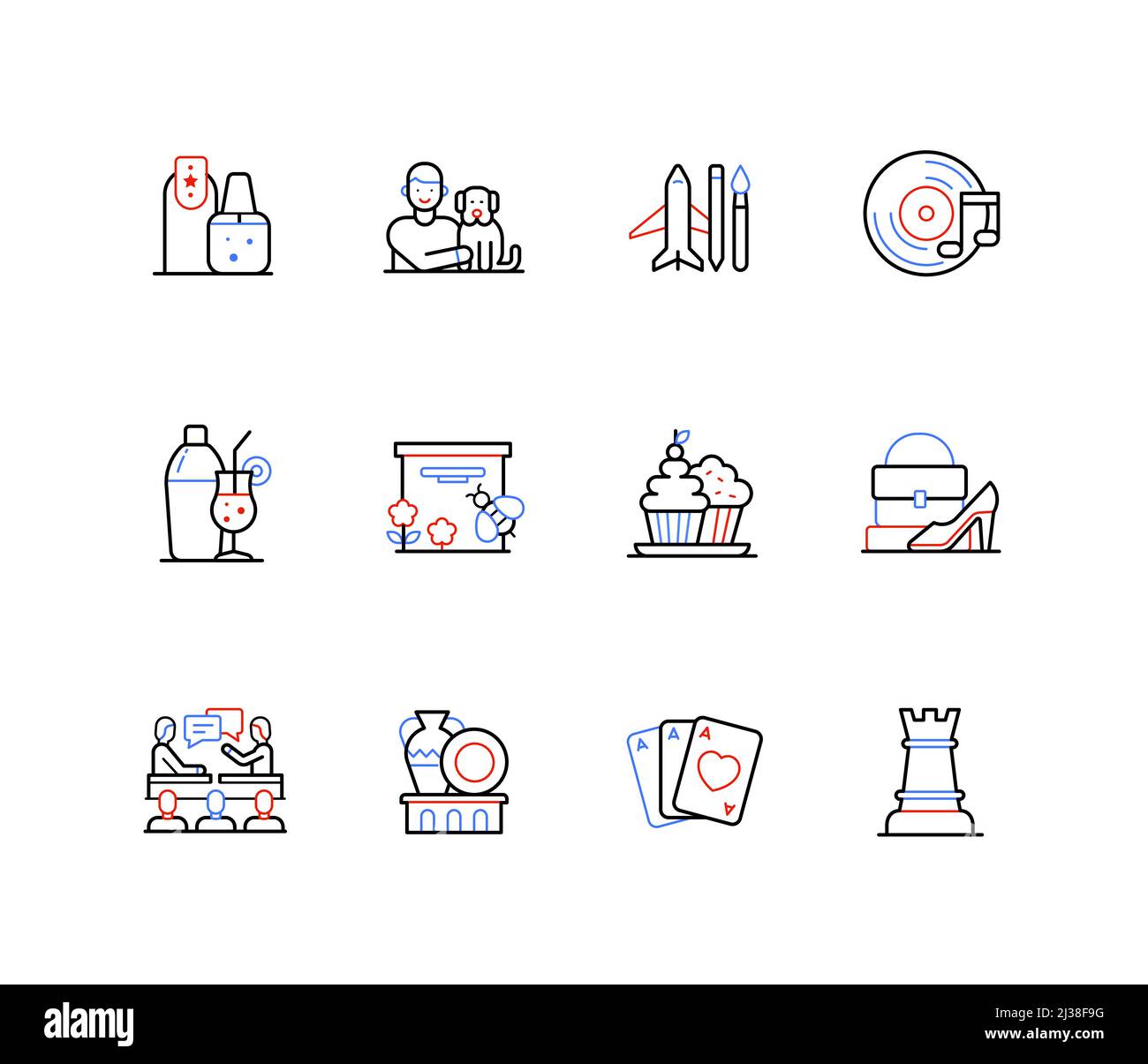 Entertainment and craft hobbies - line design style icons Stock Vector ...