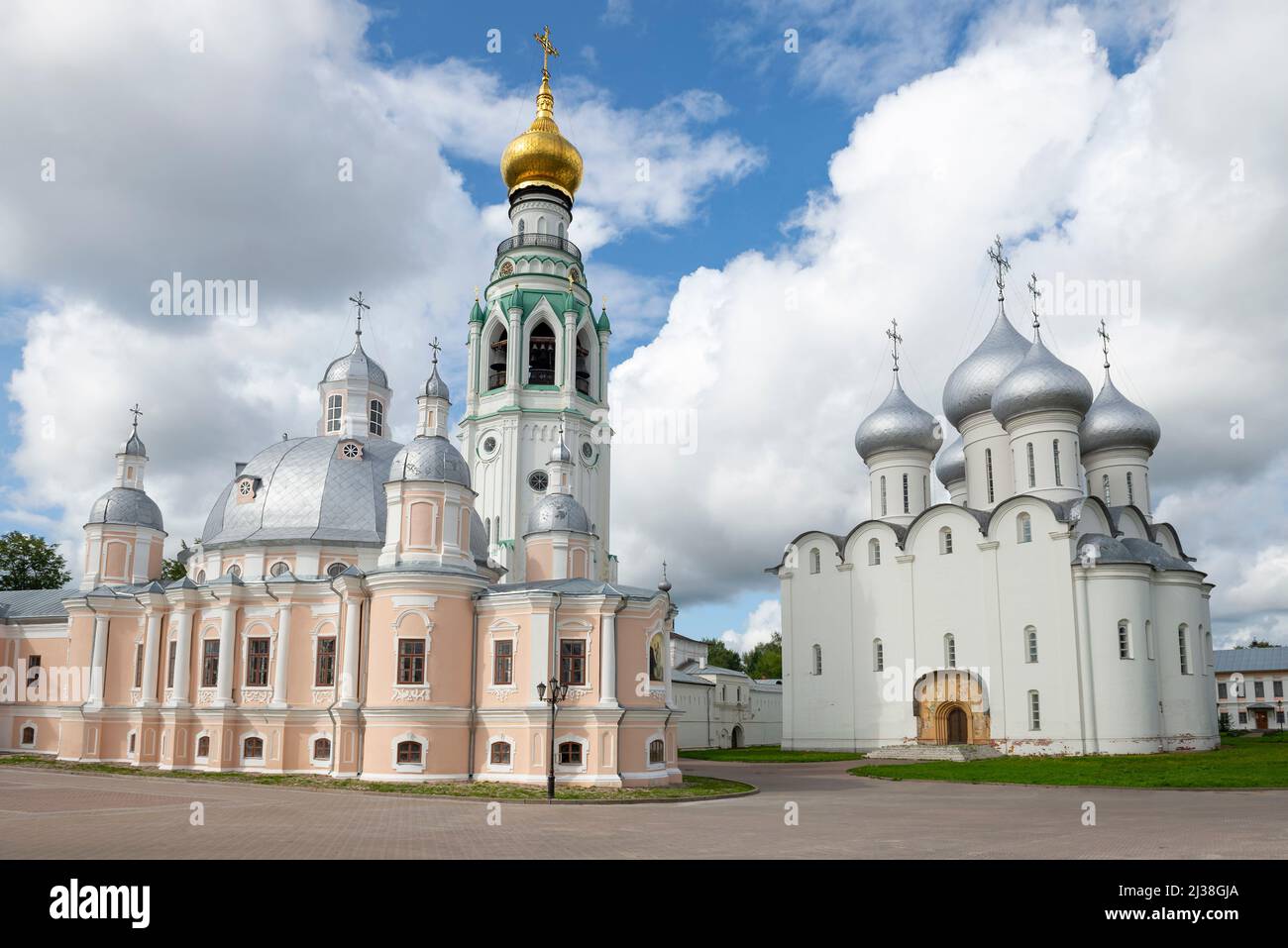 The ancient Cathedrals of the Resurrection of Christ and St. Sophia on Kremlin Square. Vologda, Russia Stock Photo