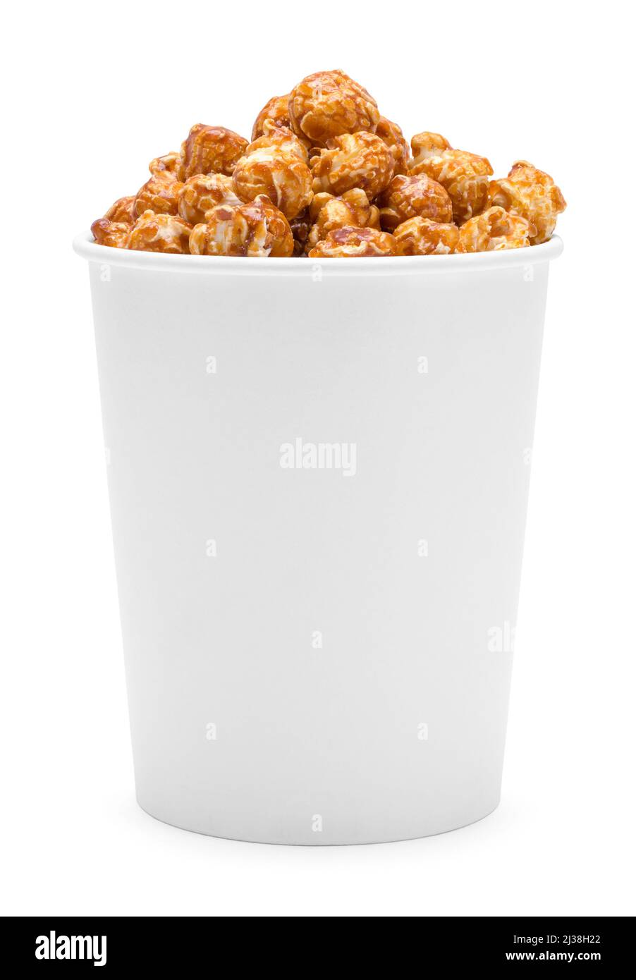 Bucket Tub of Caramel Corn Cut Out on White. Stock Photo