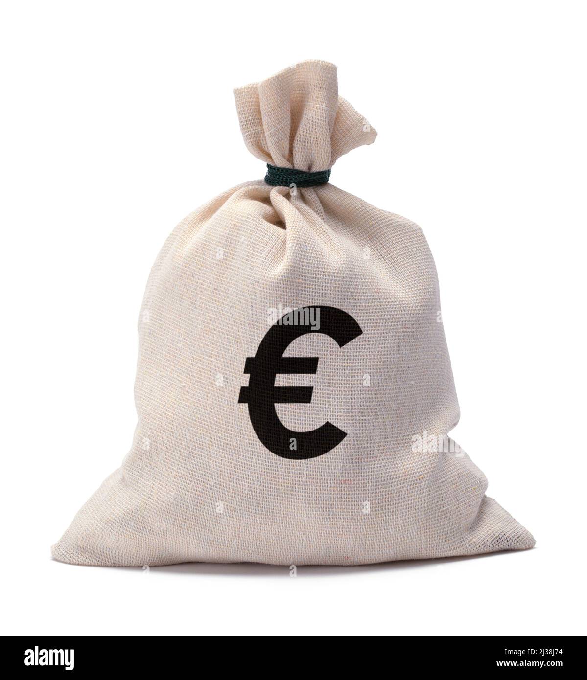 Money Bag With Euro Symbol Cut Out on White. Stock Photo