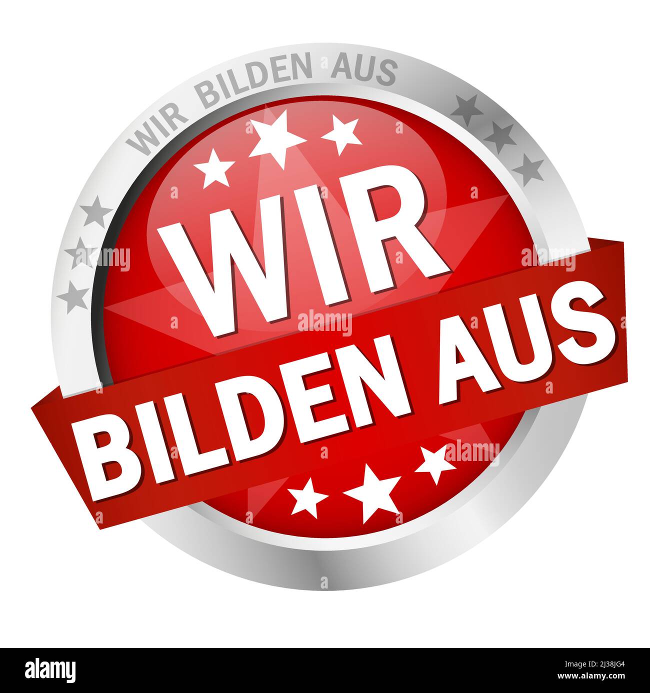 EPS 10 vector with round colored button with banner and text we educate (in german) Stock Vector