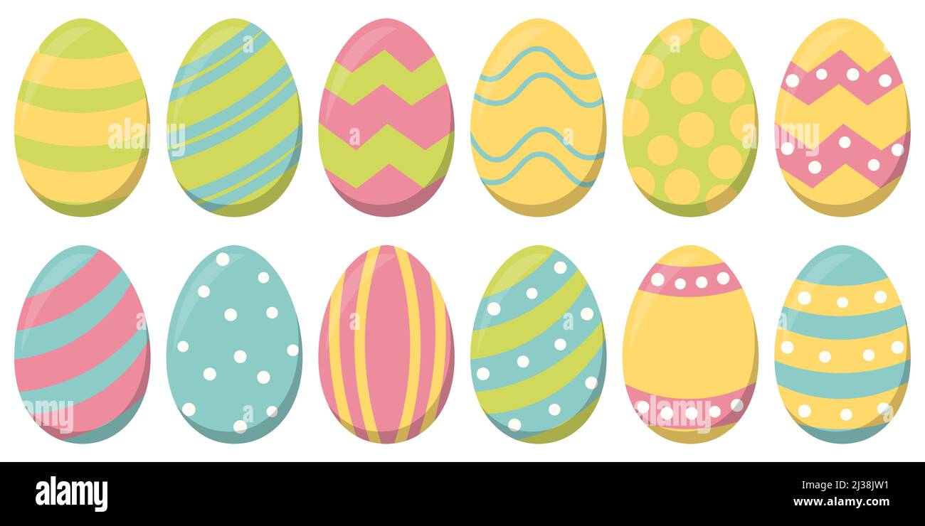 eps vector illustration collection of painted easter eggs with different colored pattern Stock Vector