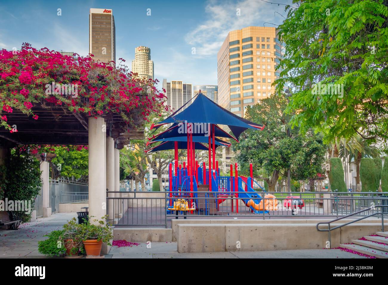 Public Park with playground in downtown Los Angeles, California, USA