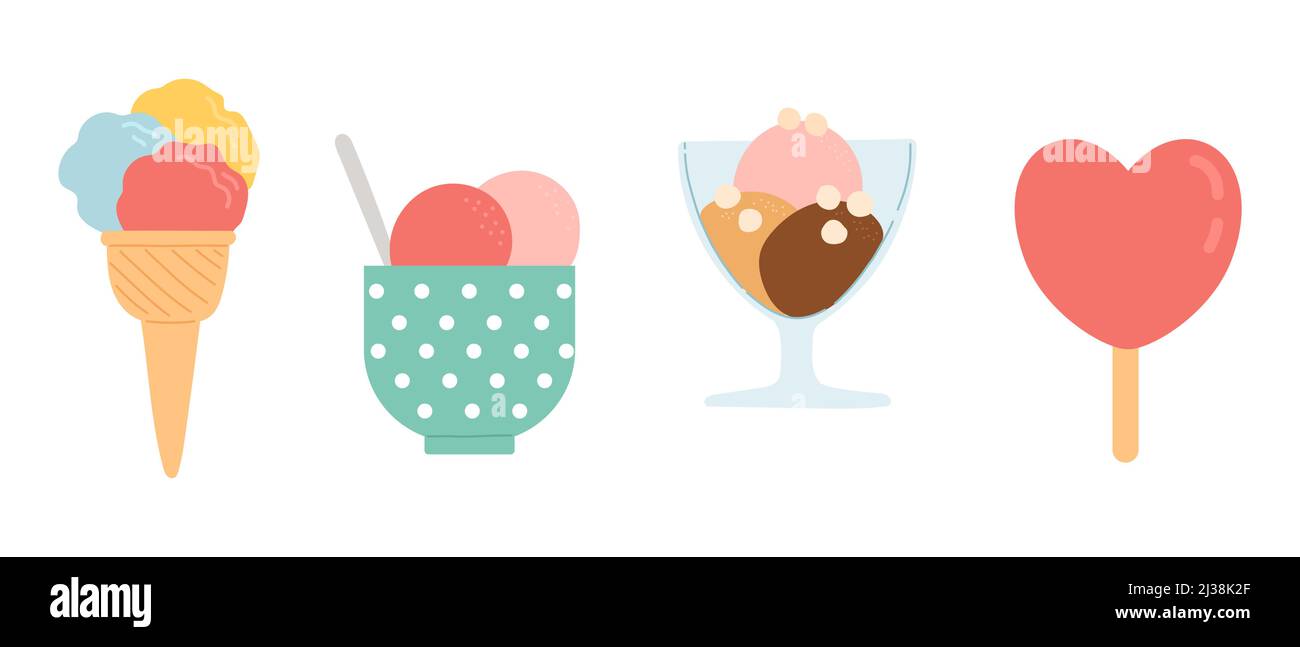 Summer set of ice cream, flat design, vector Stock Vector