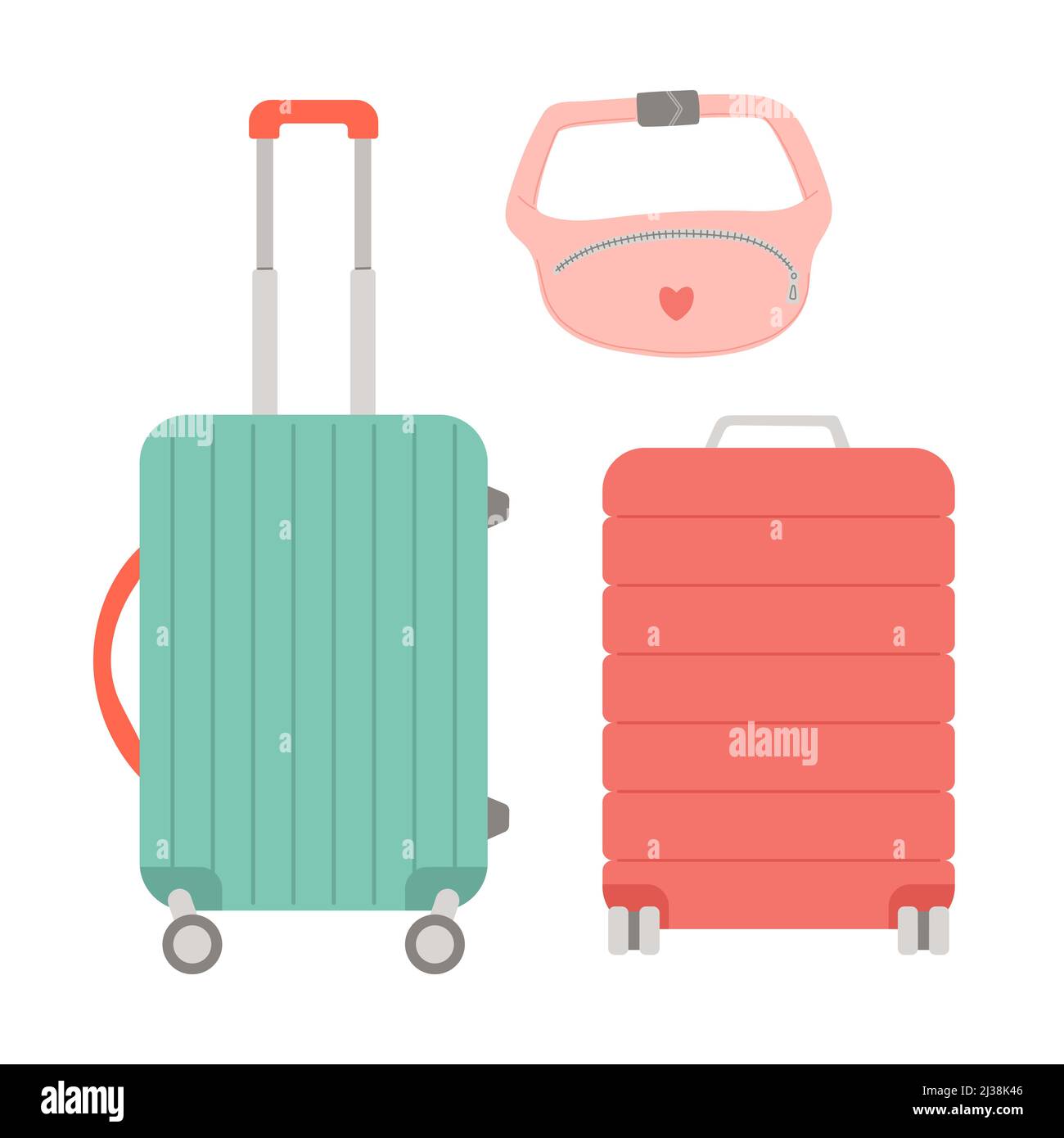 Summer bag, set of suitcases flat design, vector Stock Vector