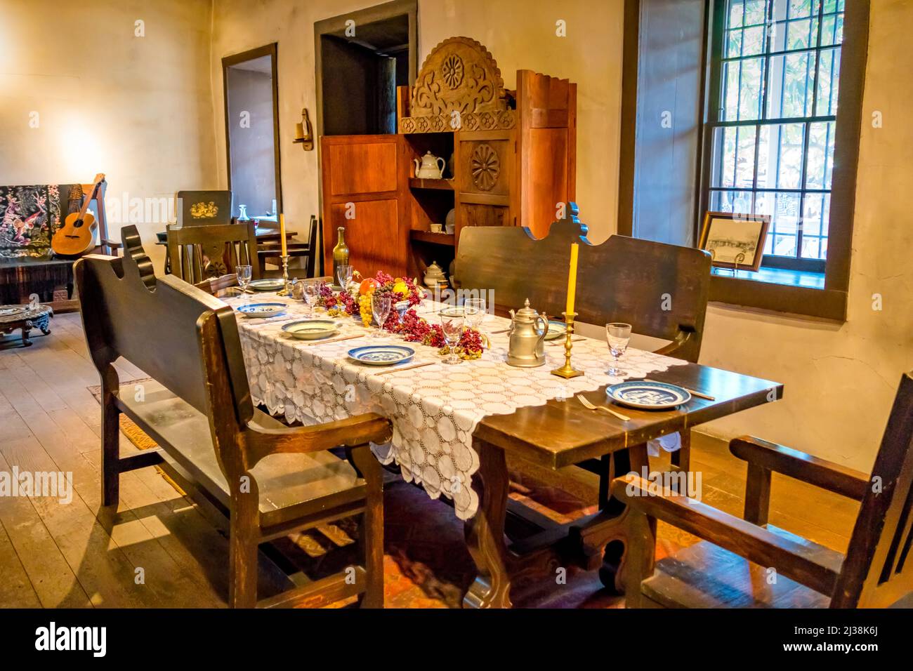 The interior of the Avila Adobe, the oldest House (1818) in the Olvera Street district, old town Los Angeles, California, USA. Stock Photo