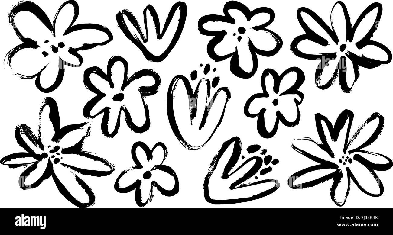 Hand drawn black ink drawing wild flowers Stock Vector