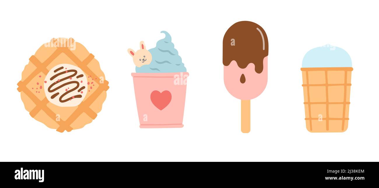 Summer set of ice cream, flat design, vector Stock Vector
