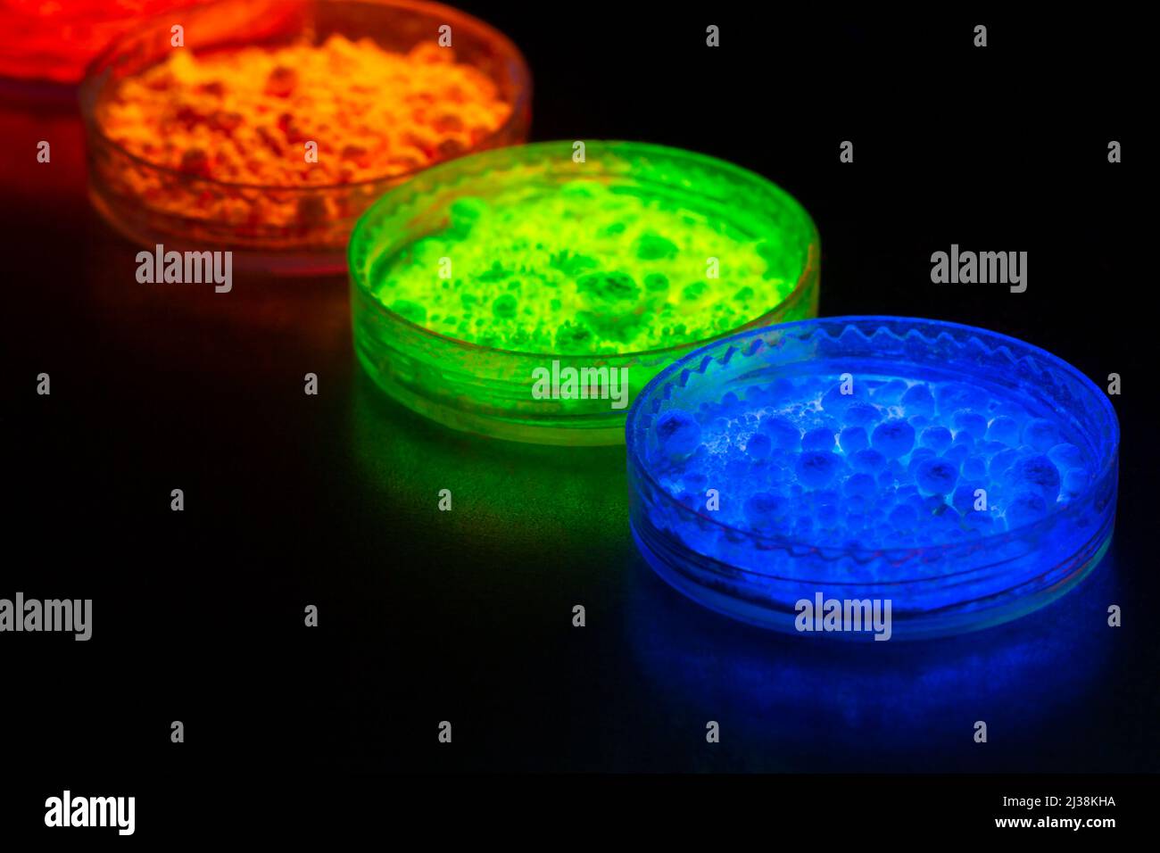 Fluorescent organic materials powder of red, yellow, green color for
