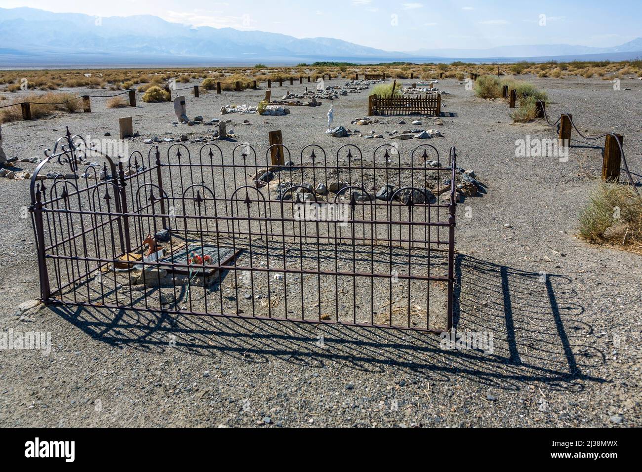 Ballarat USA - July 19, 2008: old cemetery of ghost town Ballarat with grave of Seldom seen slim near the death valley. 400 people lived here untill 1 Stock Photo
