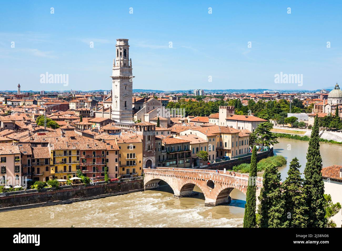 Verona, Italy - August 5, 2009: panorama of Verona with view of the old ...
