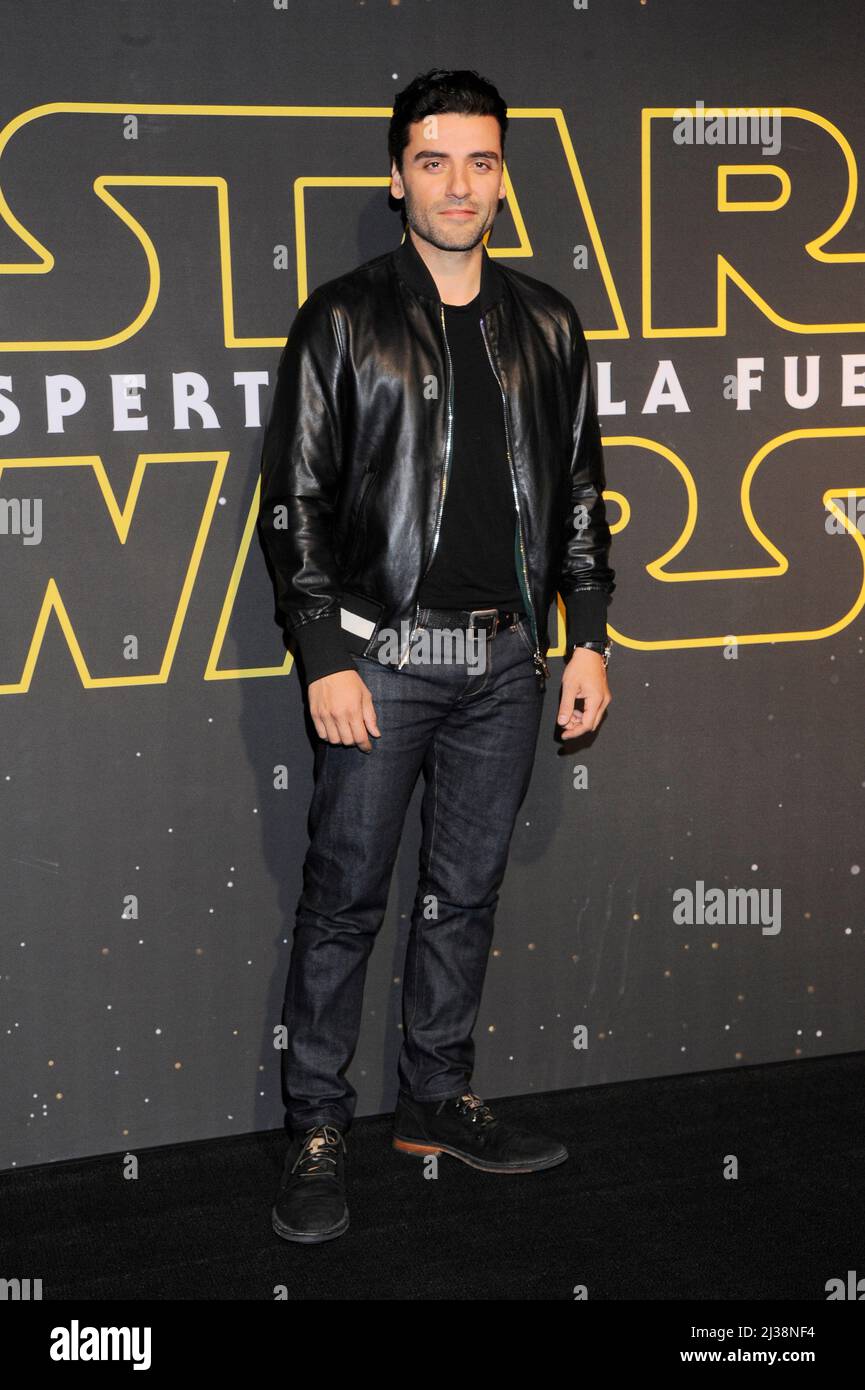 Oscar Isaac arrives at black carpet of 'Star Wars: Episode VII - The Force Awakens' Fan Event at Cinepolis Antara on December 08, 2015 in Mexico City, Stock Photo