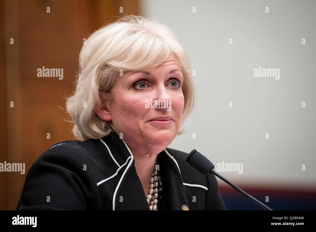 Washington, Vereinigte Staaten. 06th Apr, 2022. Jennifer Homendy, Chair, National Transportation Safety Board, appears before a House Committee on Transportation and Infrastructure hearing âNational Transportation Safety Board Reauthorizationâ in the Rayburn House Office Building in Washington, DC, Wednesday, April 6, 2022. Credit: Rod Lamkey/CNP/dpa/Alamy Live News Stock Photo