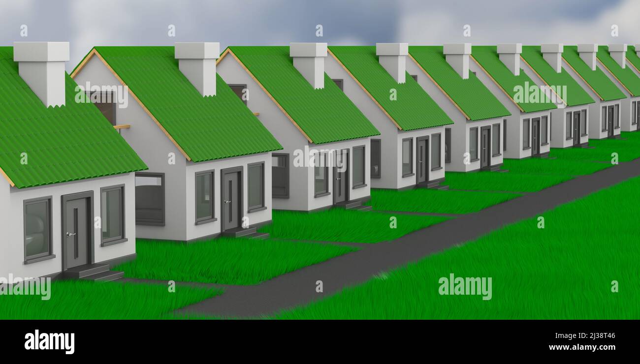 Row houses in town. 3D illustration Stock Photo - Alamy