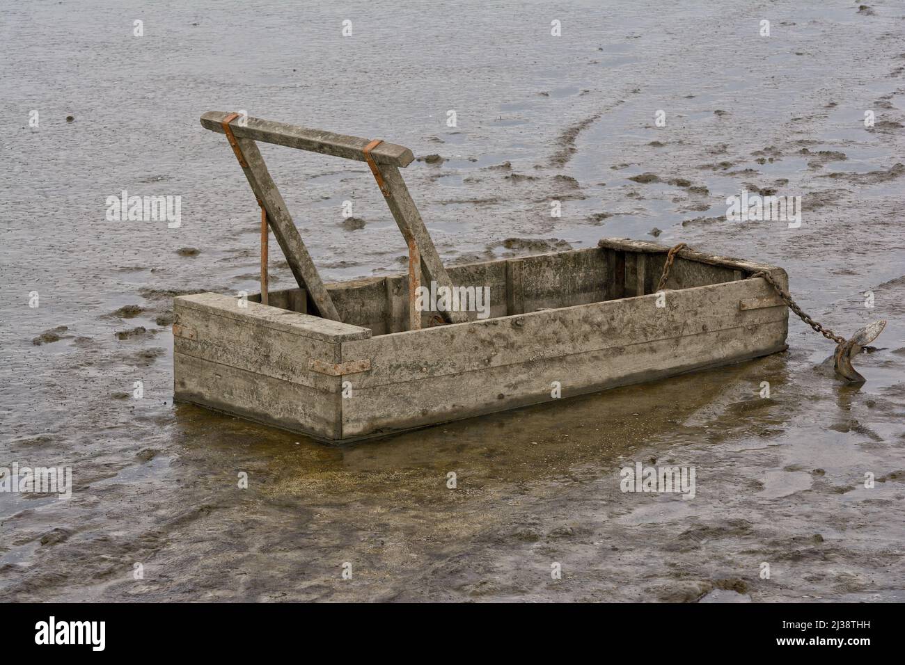 traditional mud sled called Schlickschlitten or Kreier to work while low water in Wattenmeer,North Sea,lower Saxony,Germany Stock Photo