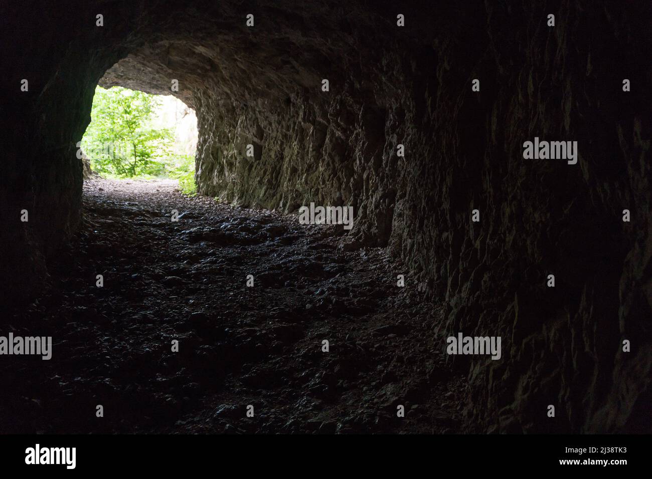 The road of the 52 tunnels is a military mule track built during the First World War on the Pasubio massif in Italy Stock Photo