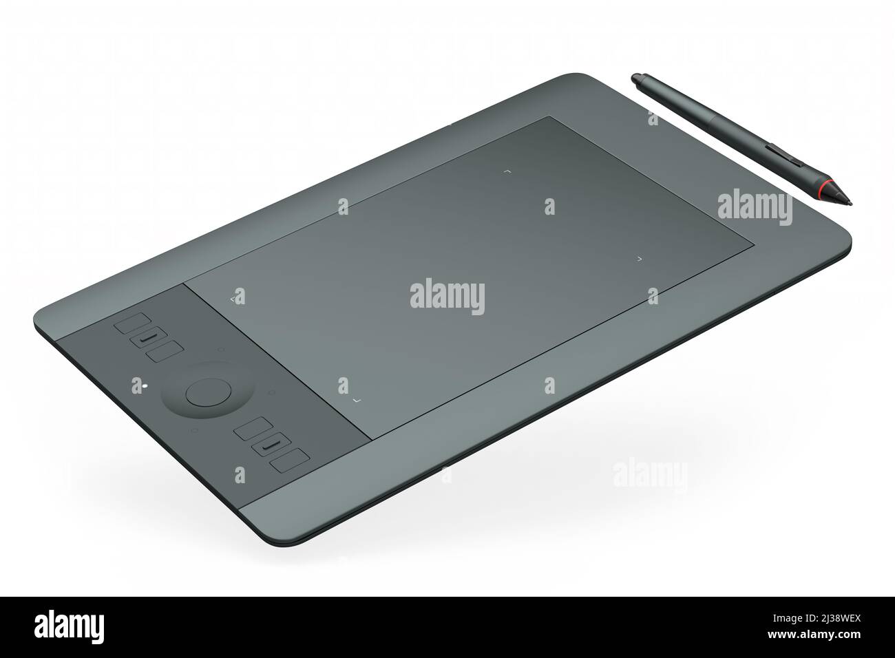 Top view of graphic tablet and pen for illustrators, designers and