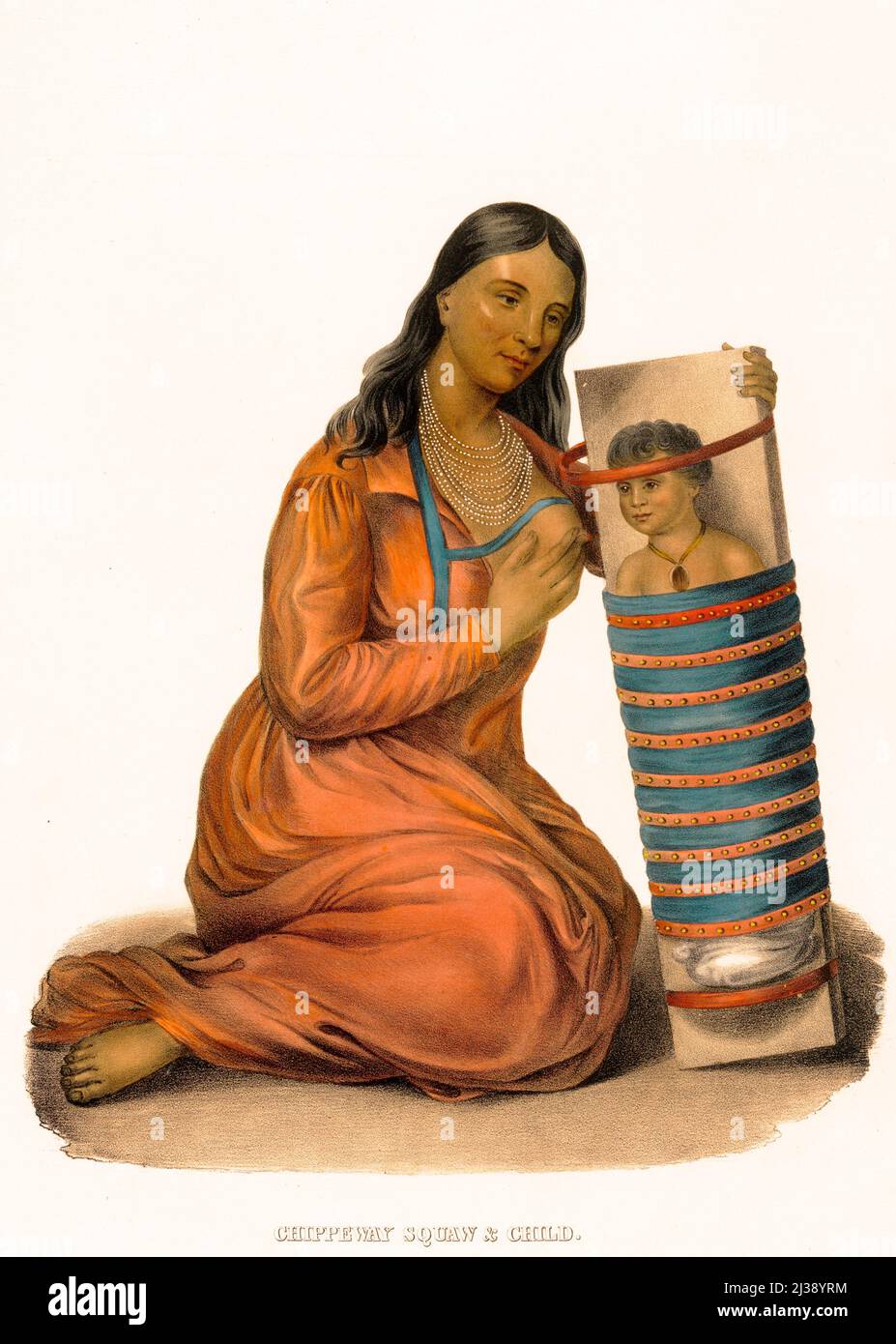 Chippeway Squaw and Child 1838 Stock Photo