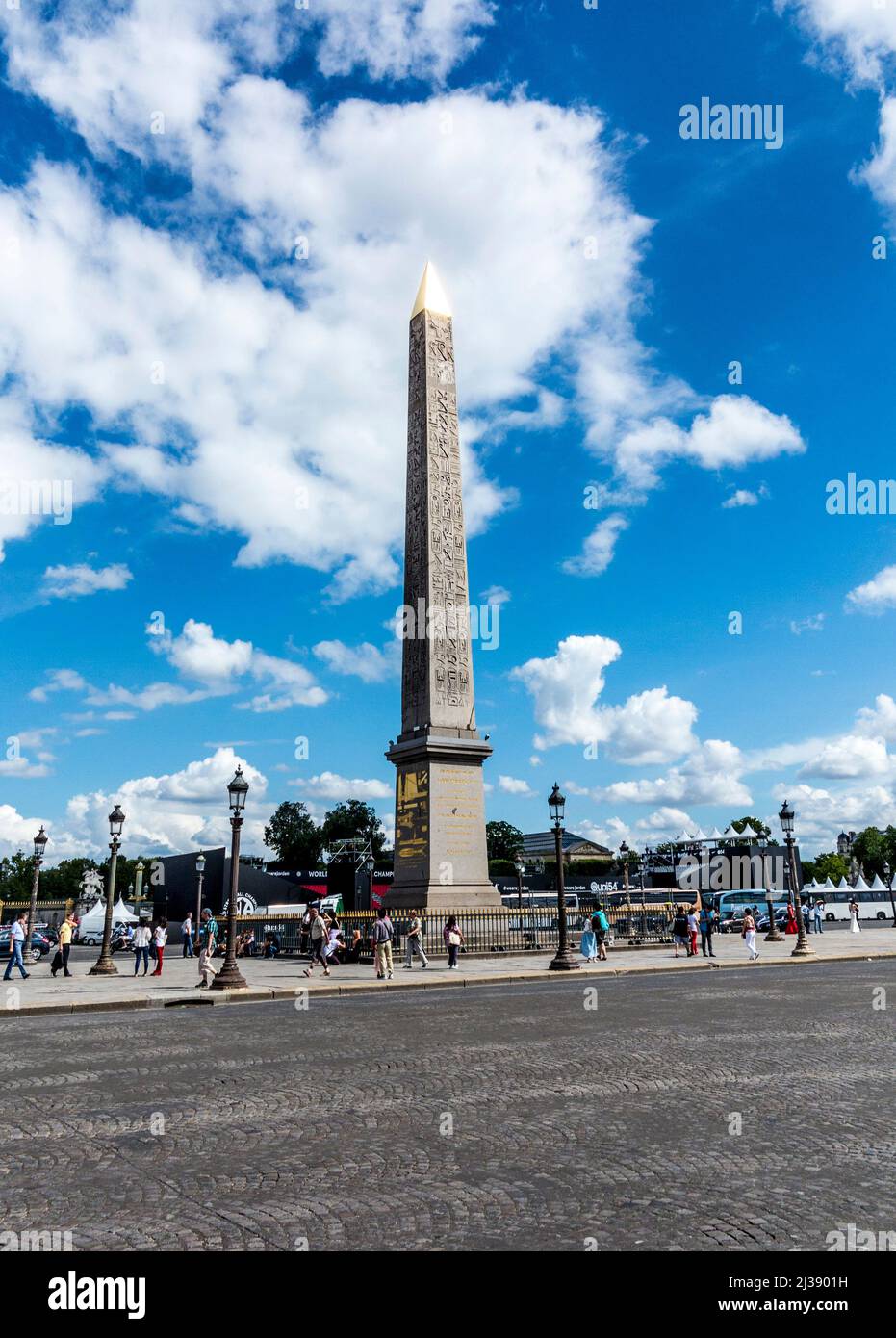 PARIS, FRANCE - JUNE 12, 2015: Obelisk (Obelisque) of the Place de la Concorde. It's the largest square in Paris, France. It measures 8.64 hectares (2 Stock Photo
