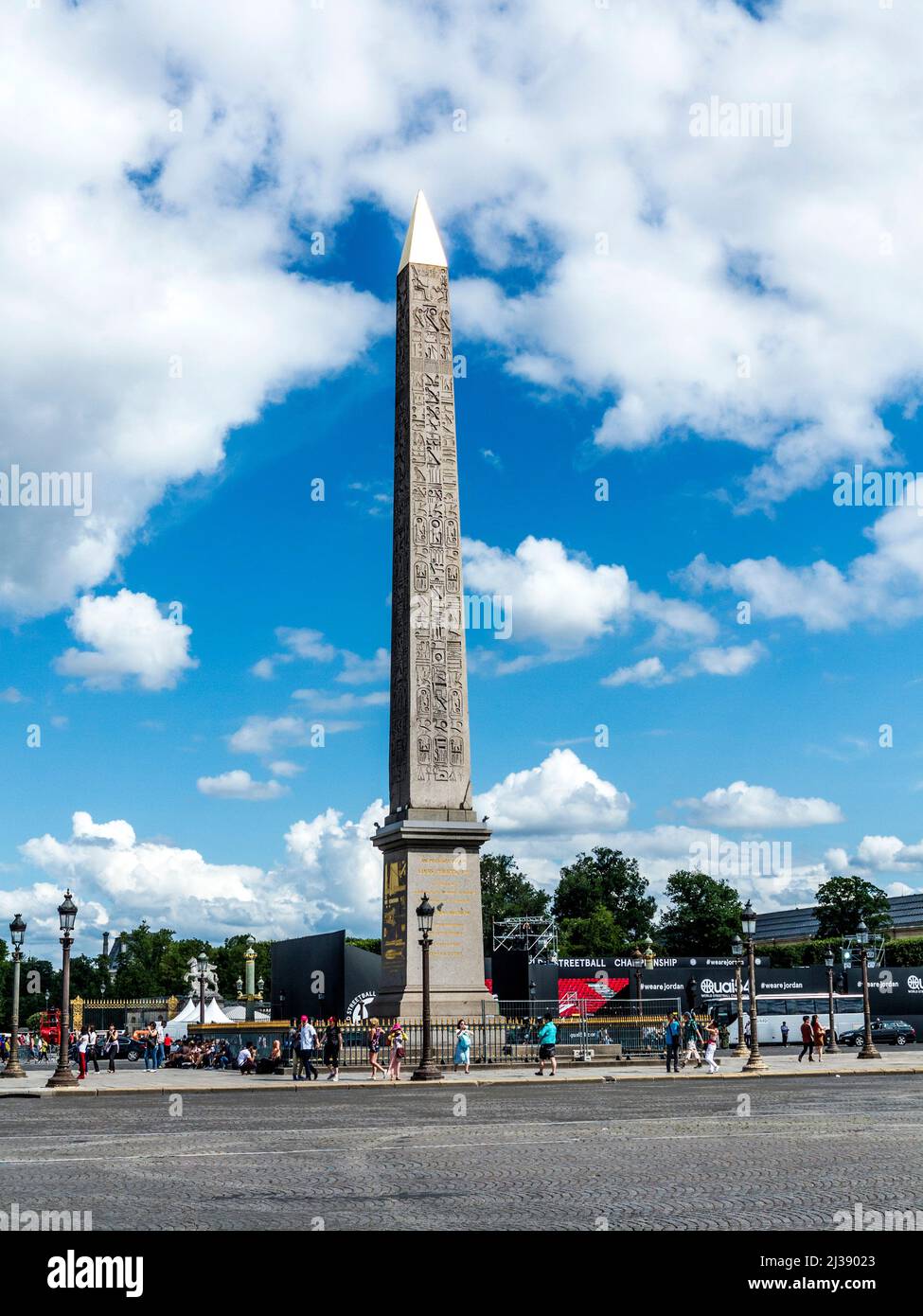 PARIS, FRANCE - JUNE 12, 2015: Obelisk (Obelisque) of the Place de la Concorde. It's the largest square in Paris, France. It measures 8.64 hectares (2 Stock Photo
