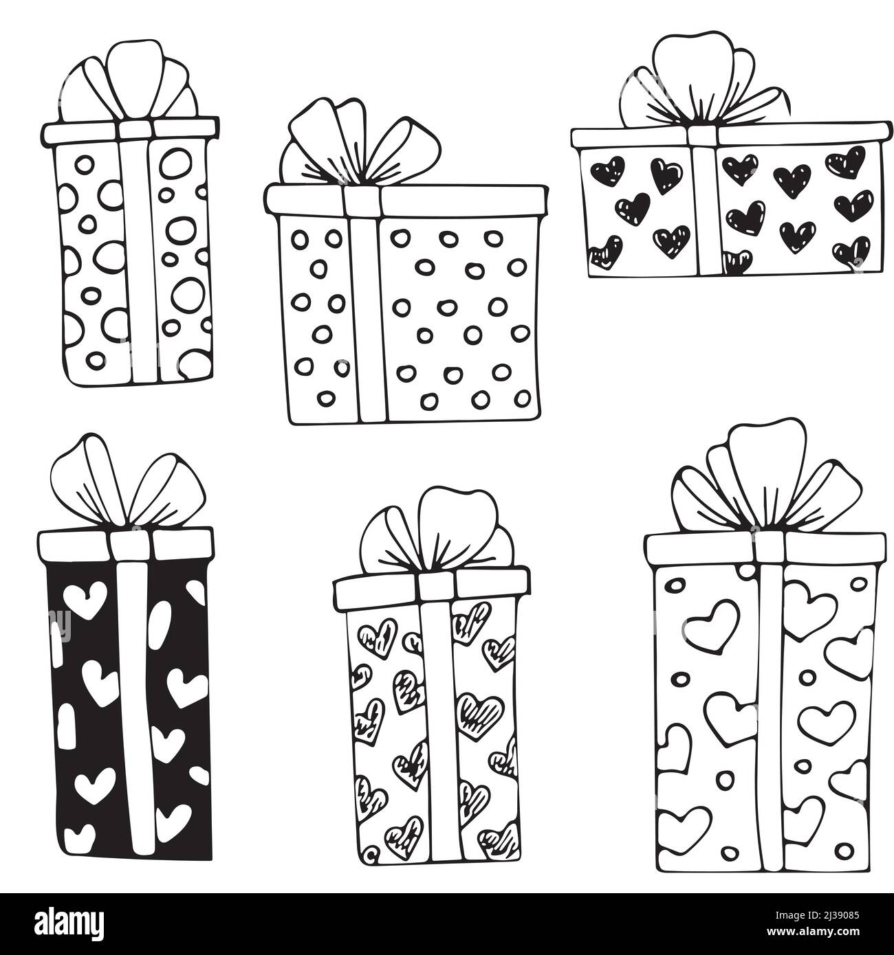 Set of hand drawn doodle vector gift boxes with bows and ribbons ...