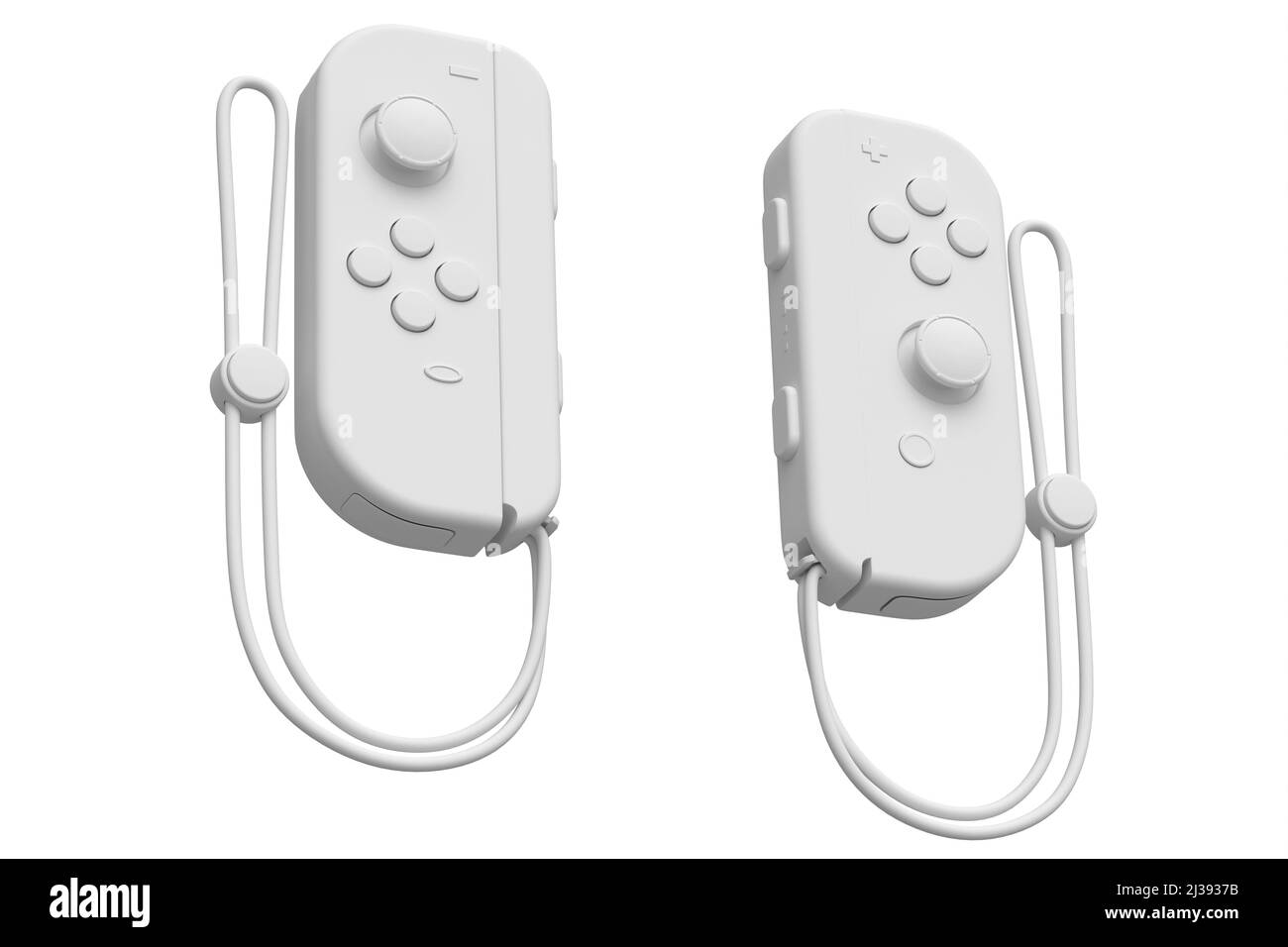 Portable video game controllers on the rope on white monochrome background. 3D render of gamepad for smartphone for online gaming Stock Photo