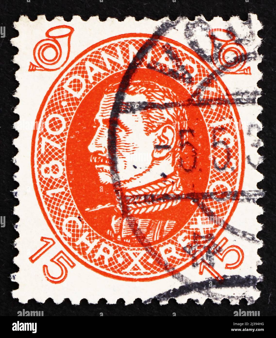 DENMARK - CIRCA 1927: a stamp printed in the Denmark shows King Christian X, King of Denmark, circa 1927 Stock Photo