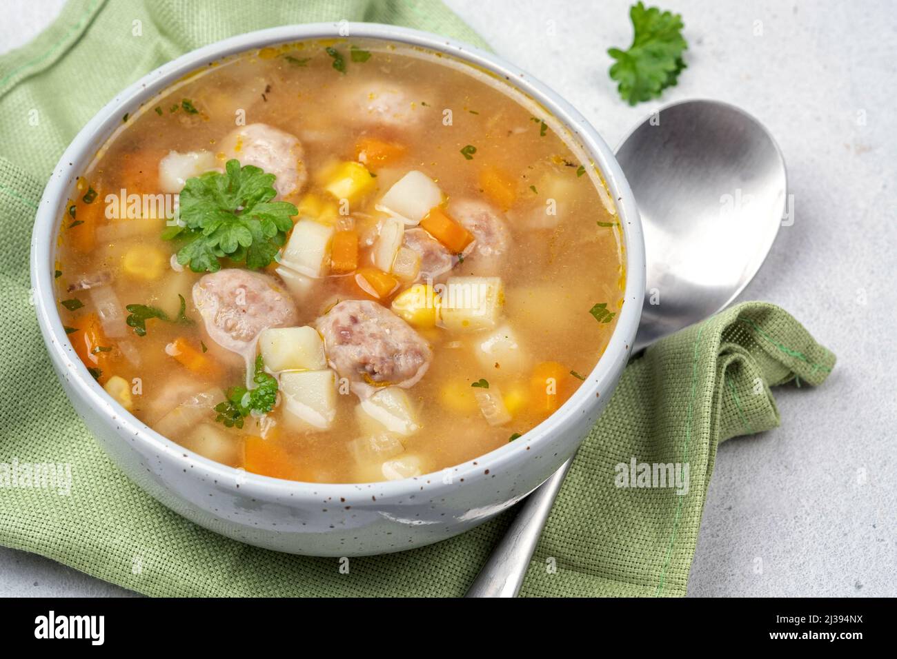 Chicken meatball soup Stock Photo Alamy