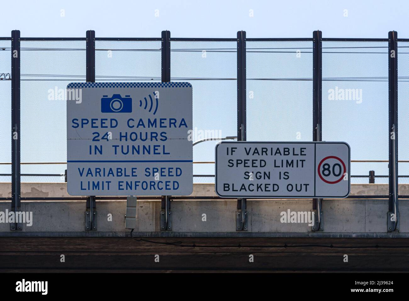 A speed camera and variable speed limit sign on the M1 motorway in